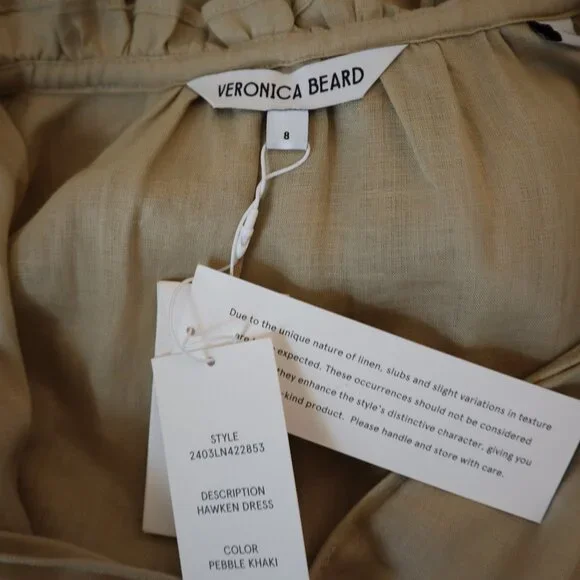 Veronica Beard Hawkin Linen Dress Pebble Khaki Women's Size 8 New Tag $448